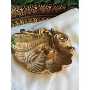 Vintage Merle Norman Gold Tone Shell Dish Trinket Soap Vanity Holder